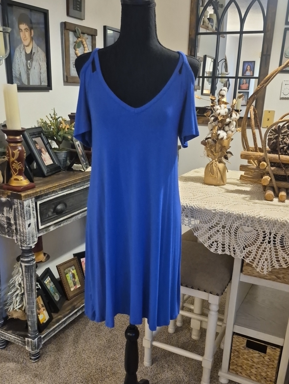 GBX Royal Blue Cold-Shoulder Swing Dress